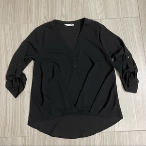 🖤 LUSH Black Silky Top with Roll Tab Sleeves – Size XXS, NWOT ✨